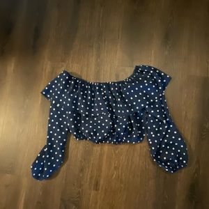 Glamorous- Navy/White Polka Dot Cropped Long-sleeve, size M!
